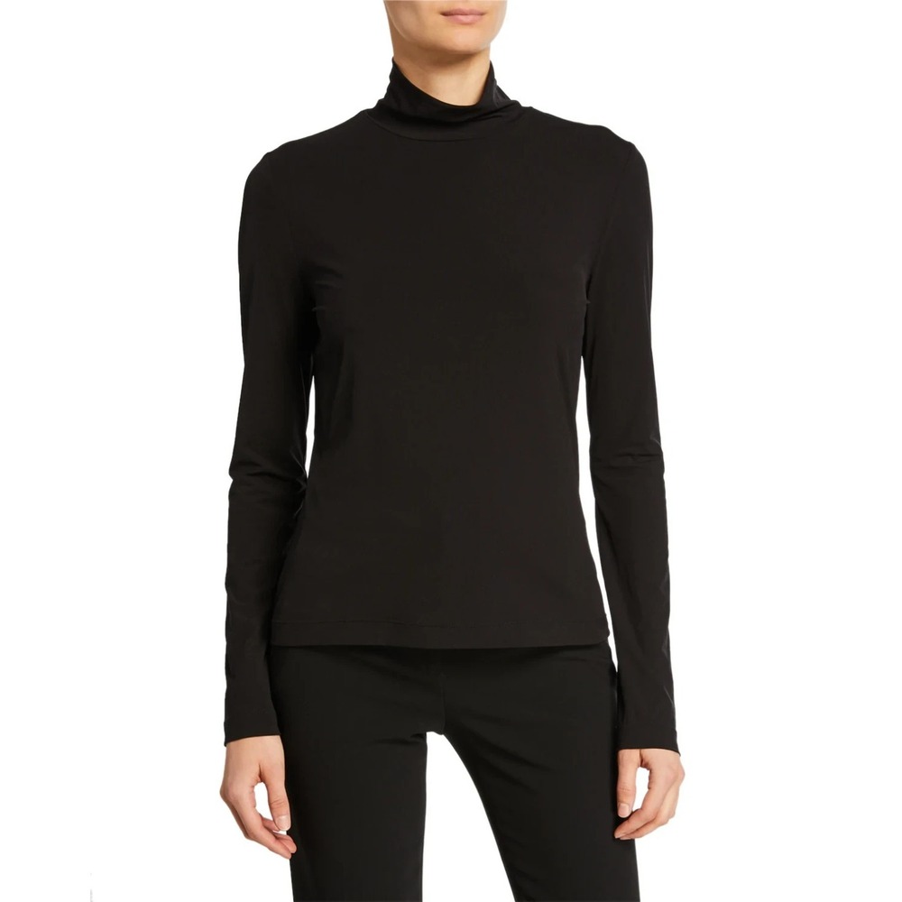 St. John Top Womens Large Black Turtleneck Stretch Long Sleeve Classic Basic